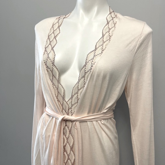 NWT EBERJEY Mabel Wrap Front Jersey Robe with Wide Lace Trim Pink Peach L Large - Picture 5 of 15